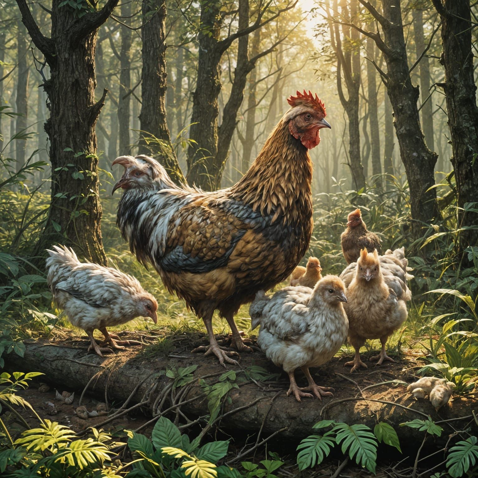 Mother Hen Protecting Chicks: Fantasy Concept Art