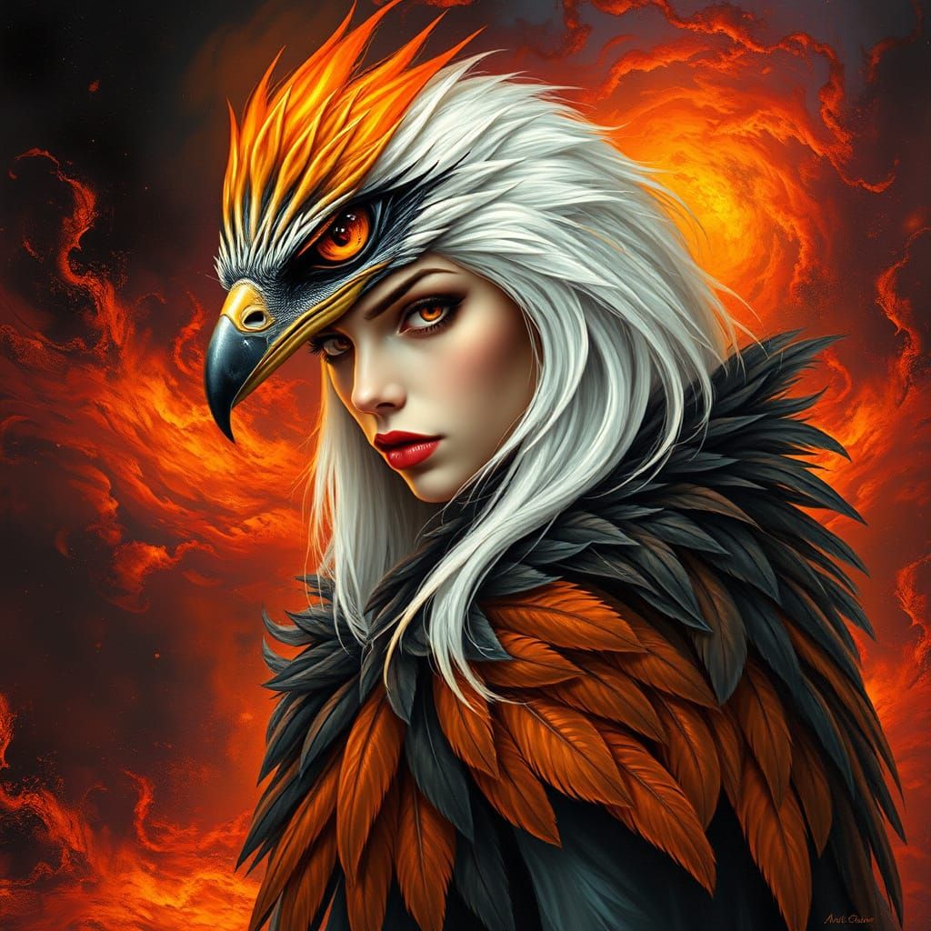 Mystical Bird Woman in Cosmic Nebula