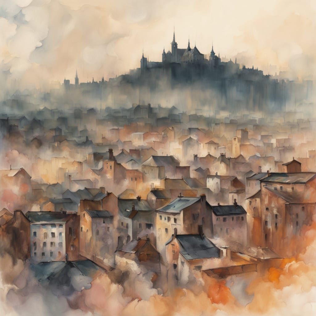Impressionist Cityscape with Ethereal Mist