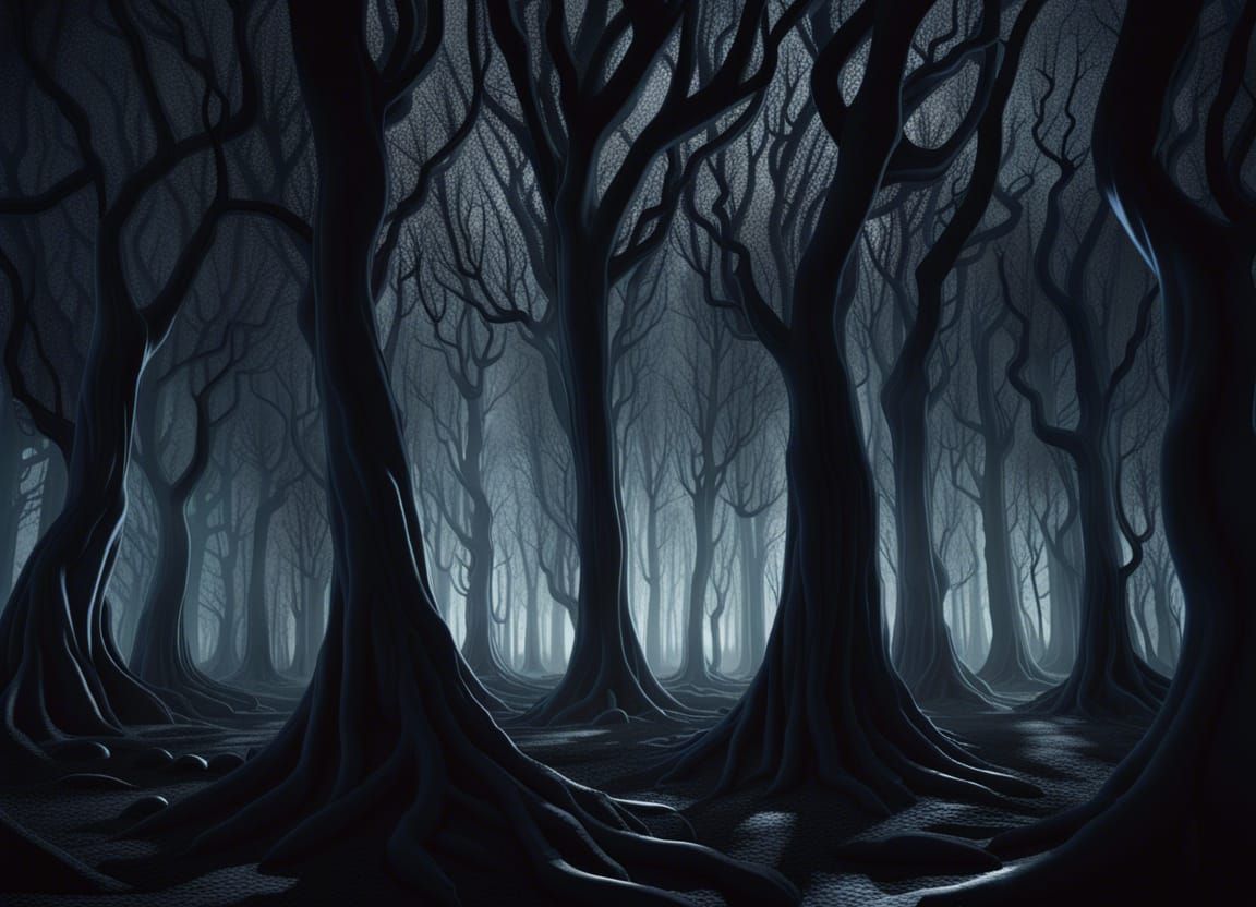 Ethereal Forest of Ghostly Trees at Night