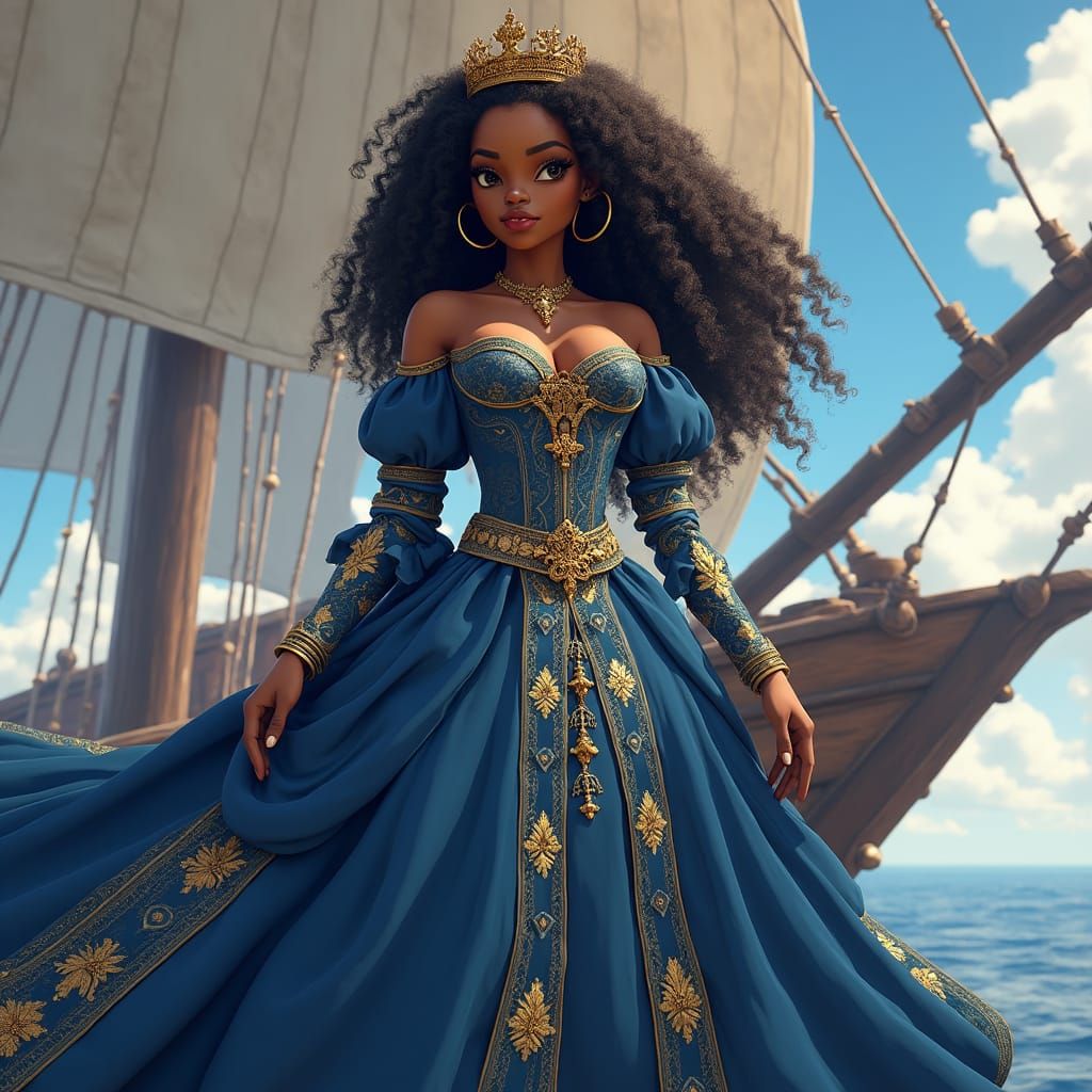 Medieval African Princess on Ship, Anime Style