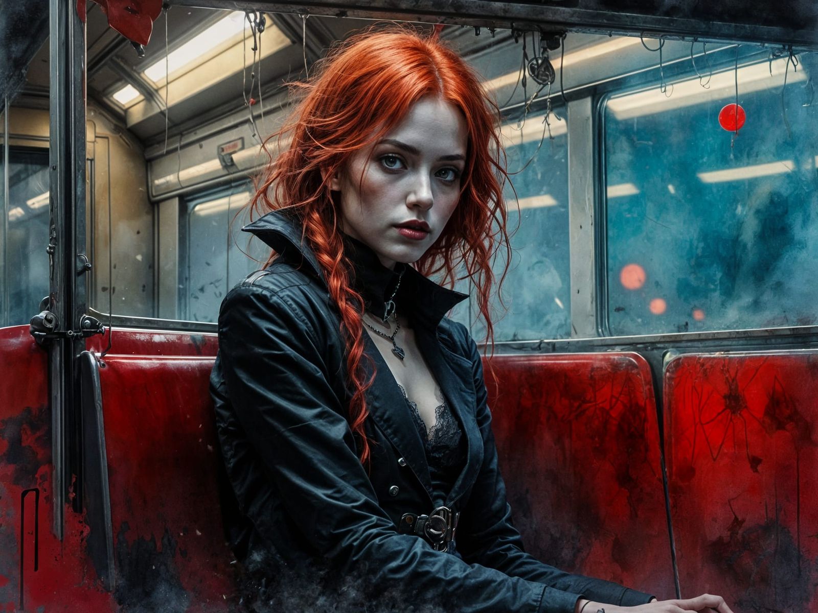 Vampire Queen Sits Alone on Commuter Train