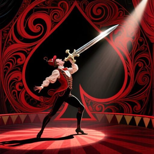 Art Nouveau Sword Swallower as Spade Card