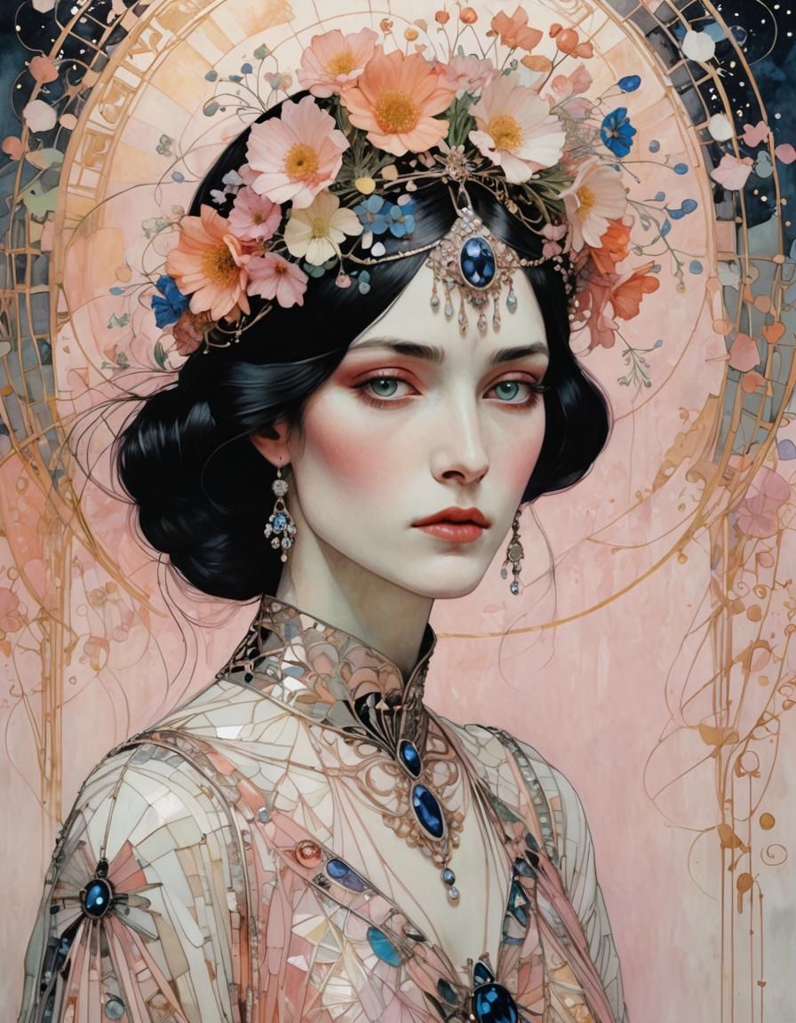 Art Nouveau Portrait of a Dark-Haired Beauty