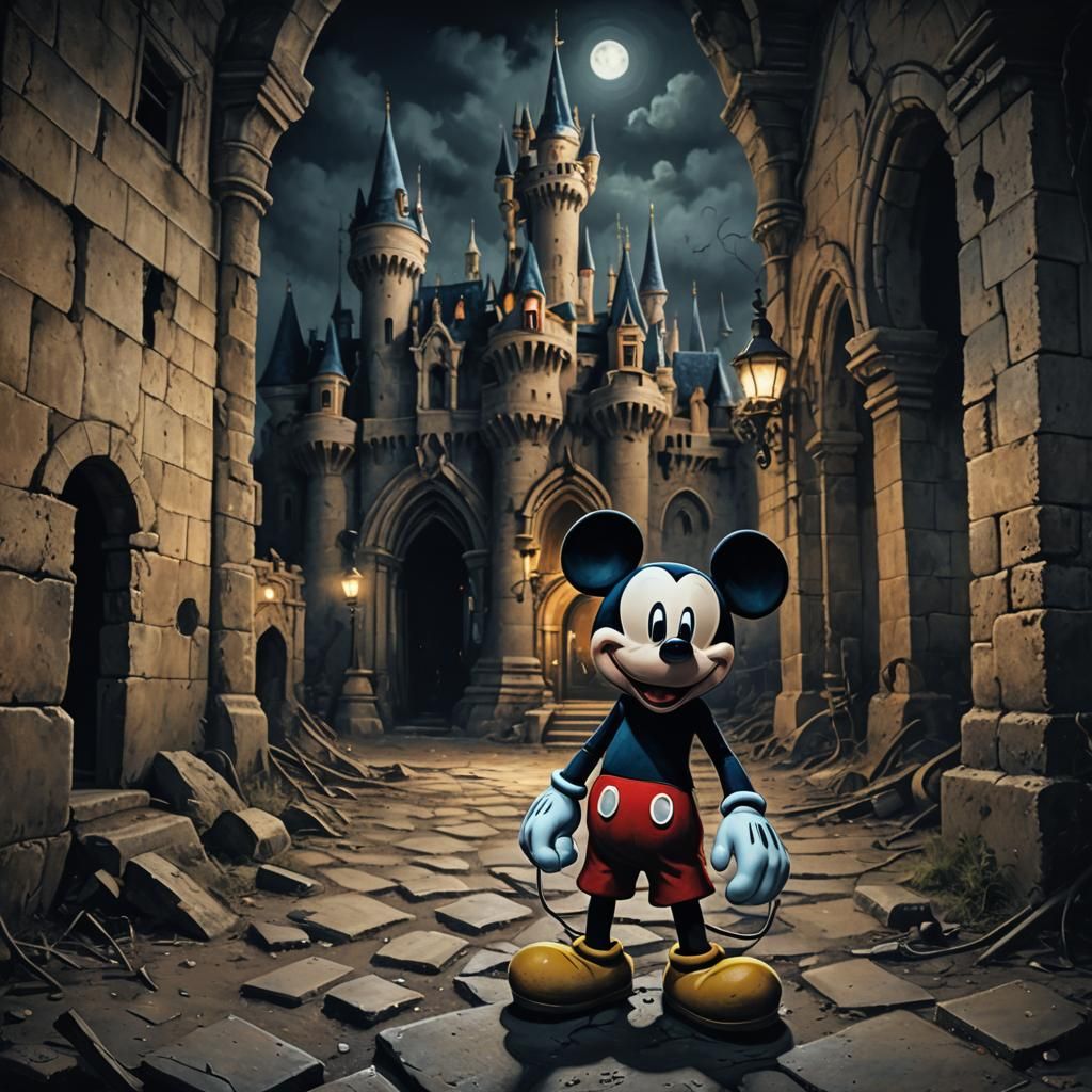 Evil Mickey Mouse in Abandoned Disneyland Castle