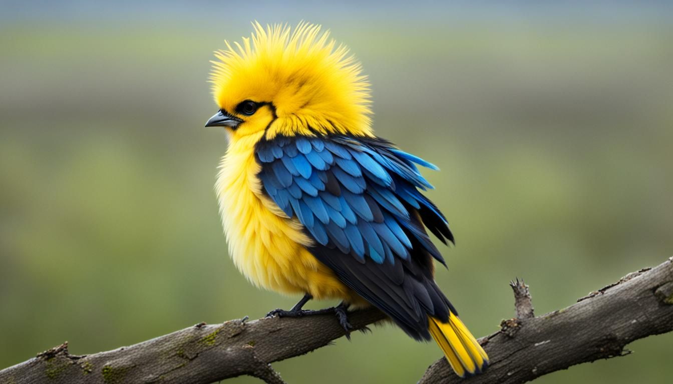 Fluffy Bird with Crown Feathers in Sunset Field