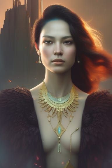 Stellar Goddess Radiating Solar Energy: Hyperrealistic Portr...