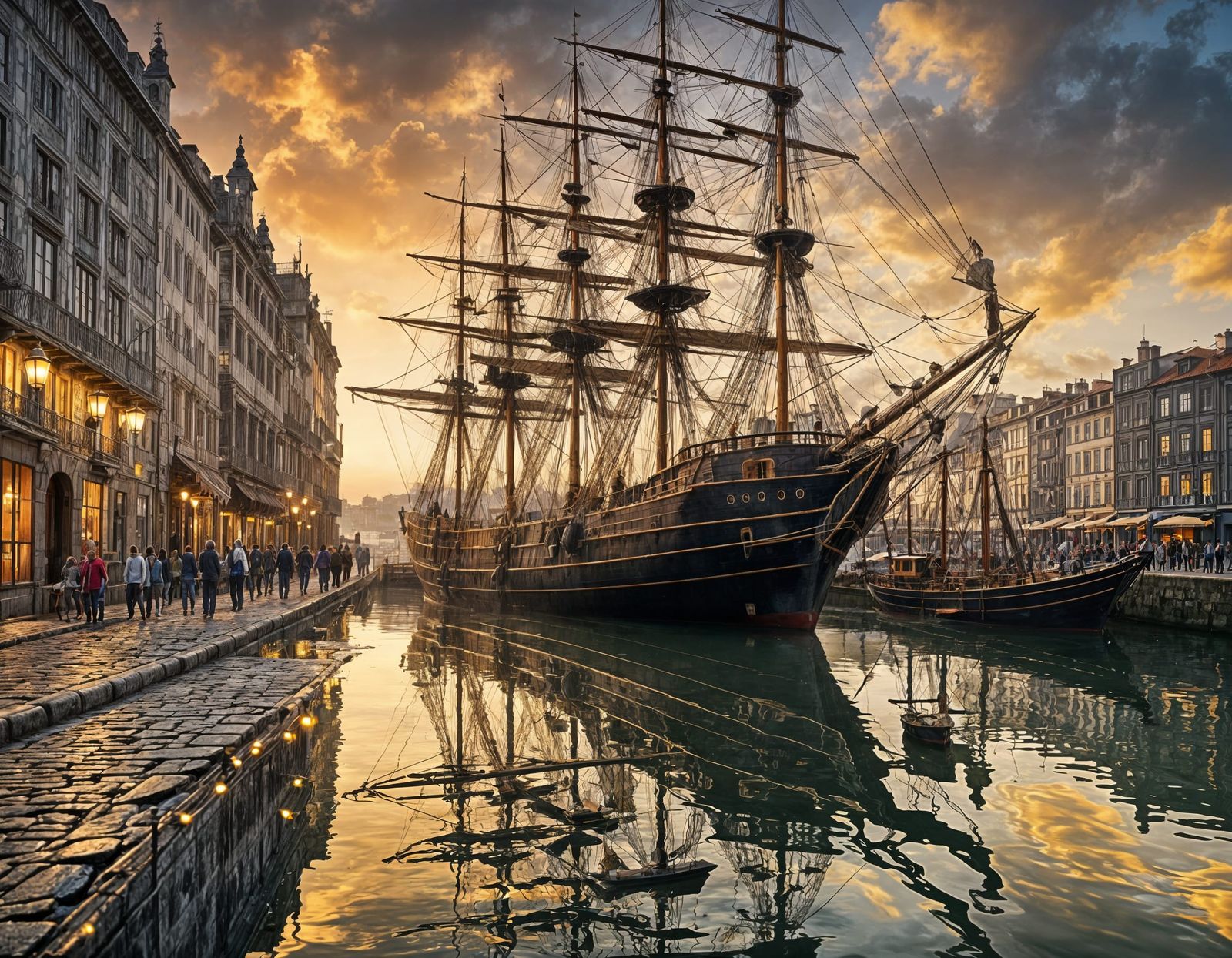 Magellan's Victoria Ship Moored in Porto, Golden Hour