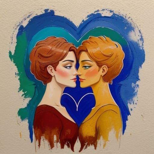 Entwined Hearts in Gouache Style with Ochre Hues