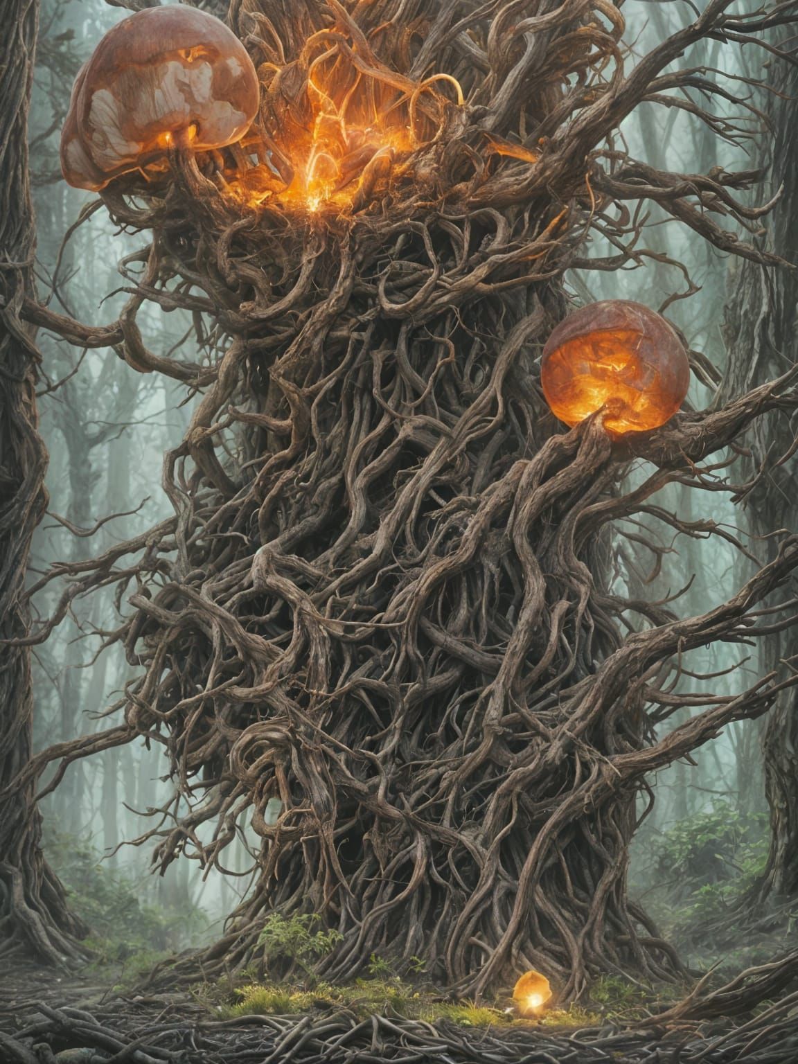 Glowing Mushroom at Sequoia Roots, Mecha Horror