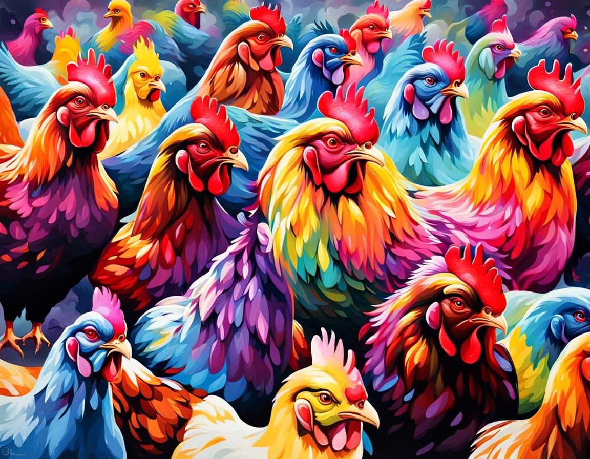 Colorful Graffiti Chickens in Polychromatic Street Art