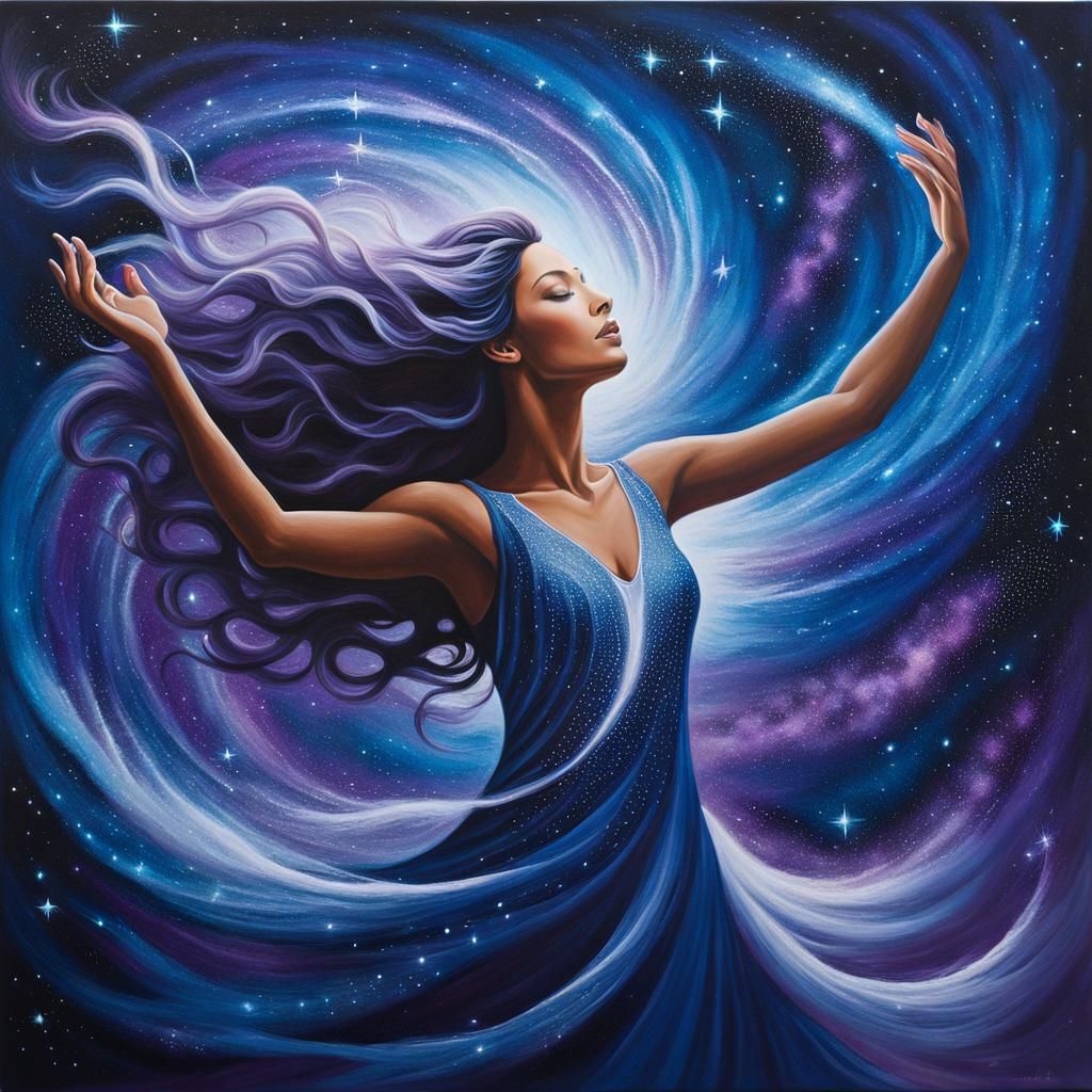Cosmic Woman Reaching for the Stars: Acrylic Painting
