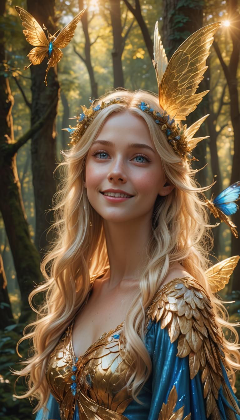 Blond Fairy in Summer Forest: Fantasy Portrait