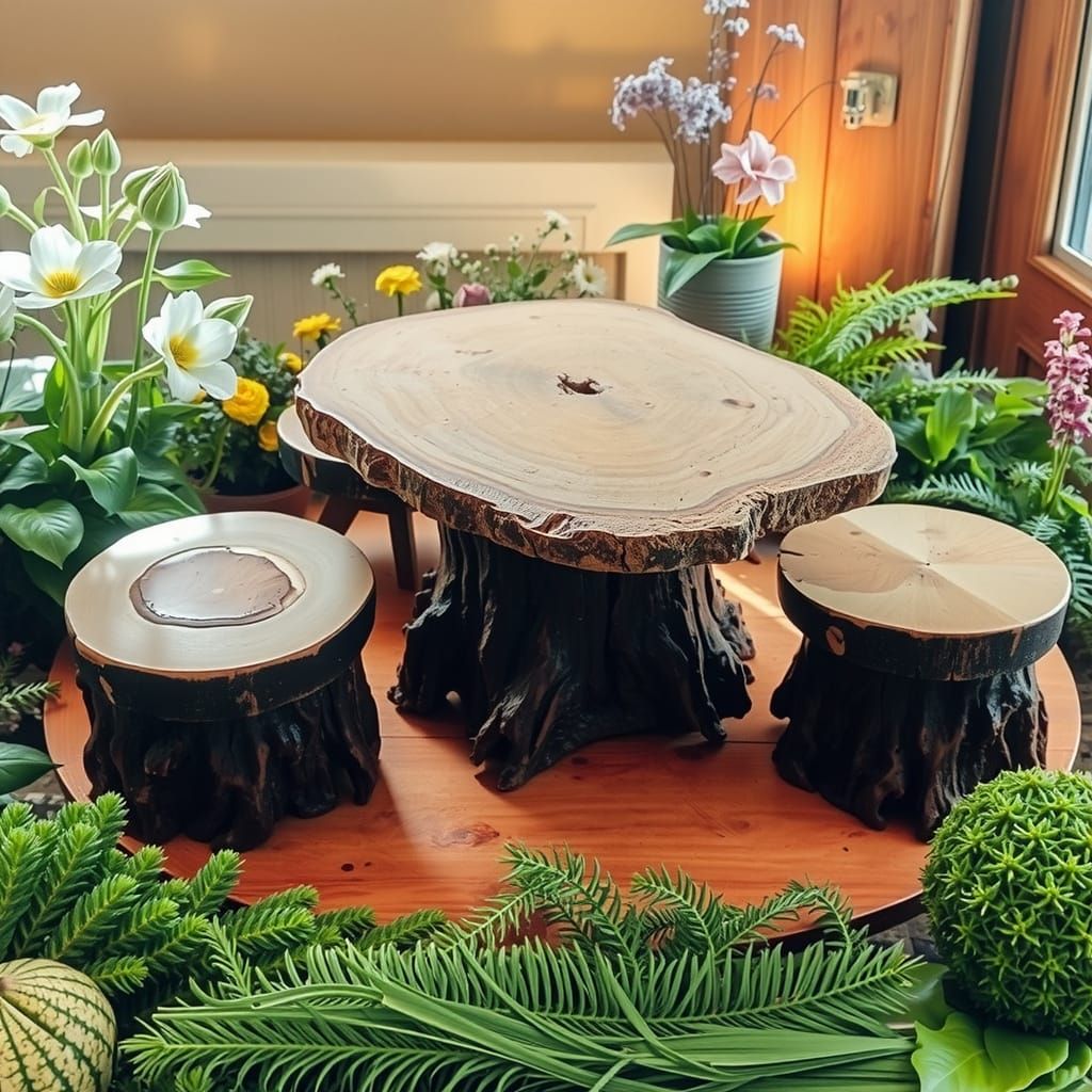 Rustic Wooden Table in Vibrant Bloom