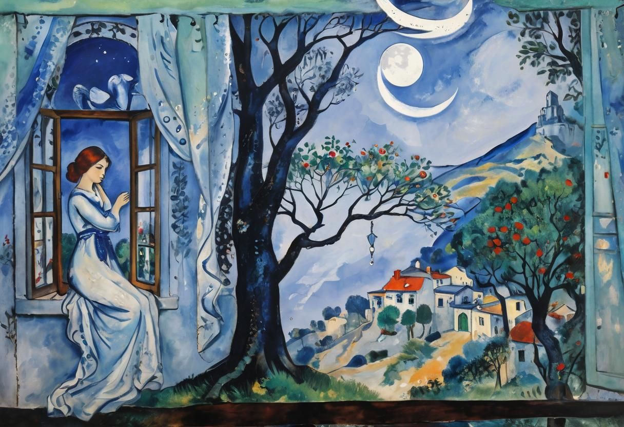 Dreamlike Nocturne Inspired by Chagall