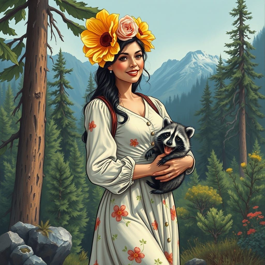 Comic Book Curvy Beauty Hikes with Little Raccoon