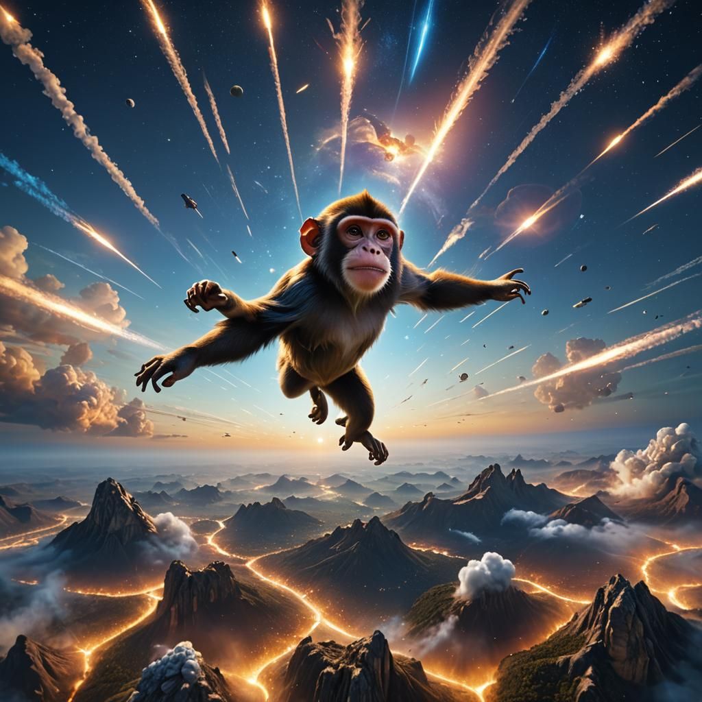 Monkey Flying in Earth's Atmosphere: Hyperrealistic Digital ...