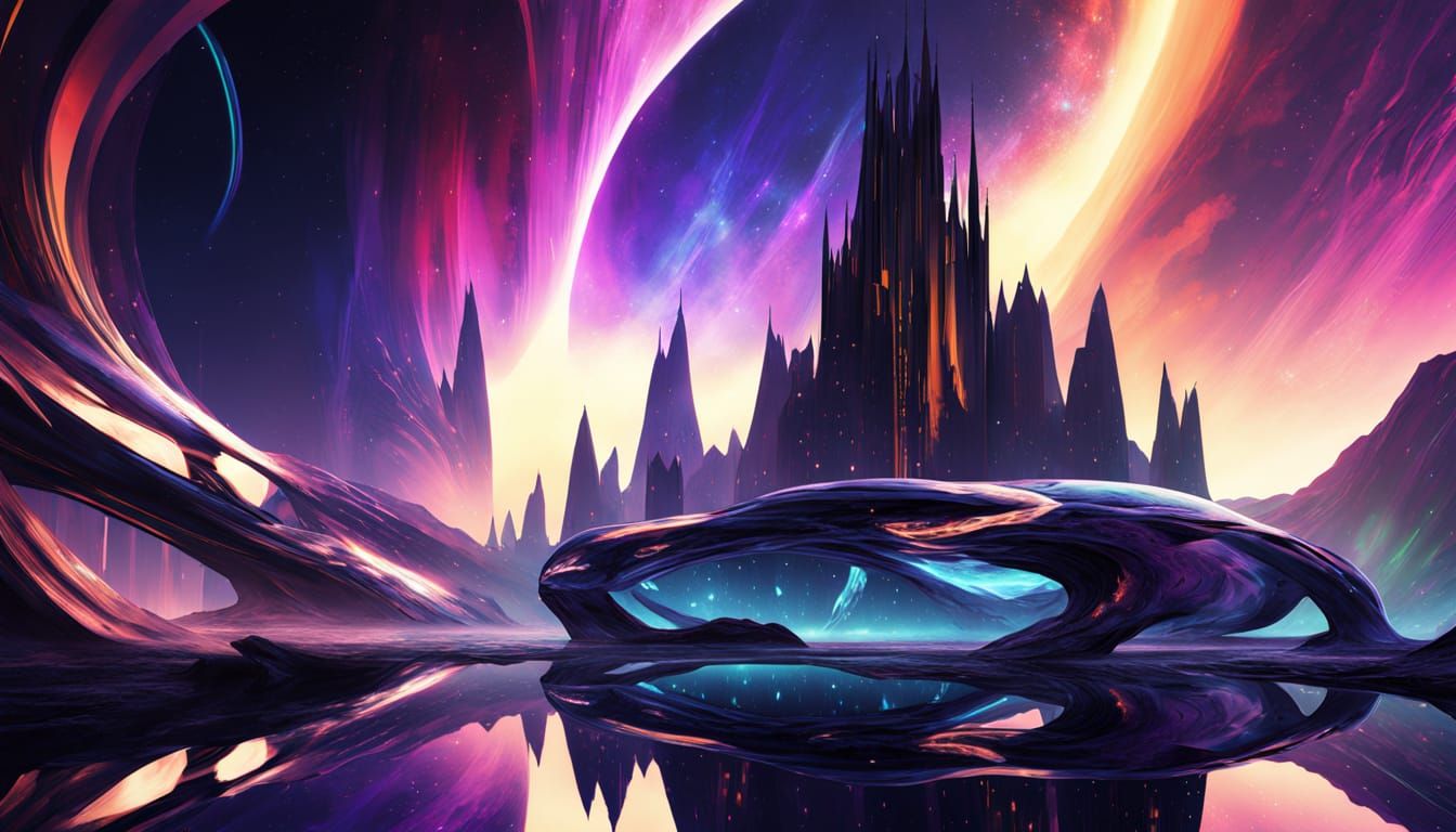 Ethereal Queen Wanders Cosmic Stars in Obsidian Crown