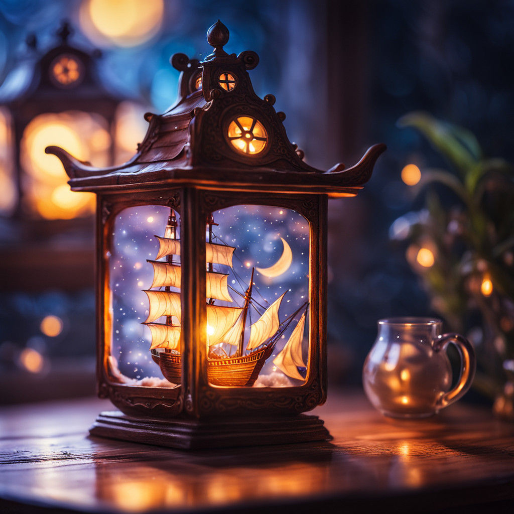 Ethereal Pirate Ship in Dreamlike Teacup Scene with Tropical...