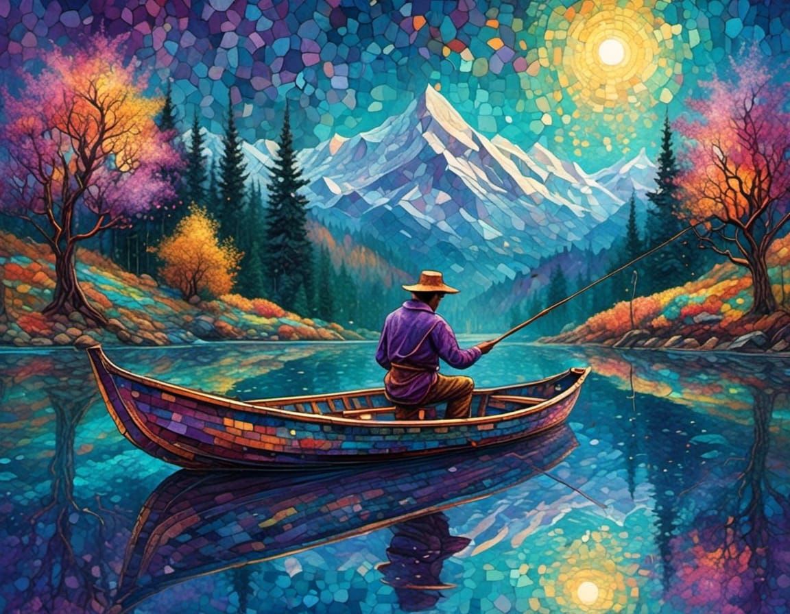 Fishing in Misty Paradise with Vibrant Whimsy