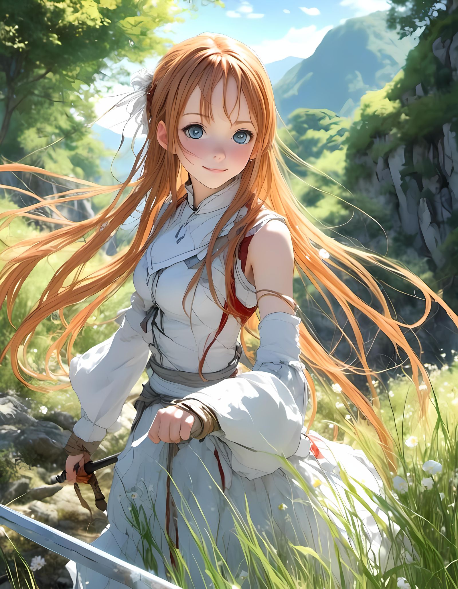 Smiling Yuuki Asuna: Ultra Detailed Anime Illustration