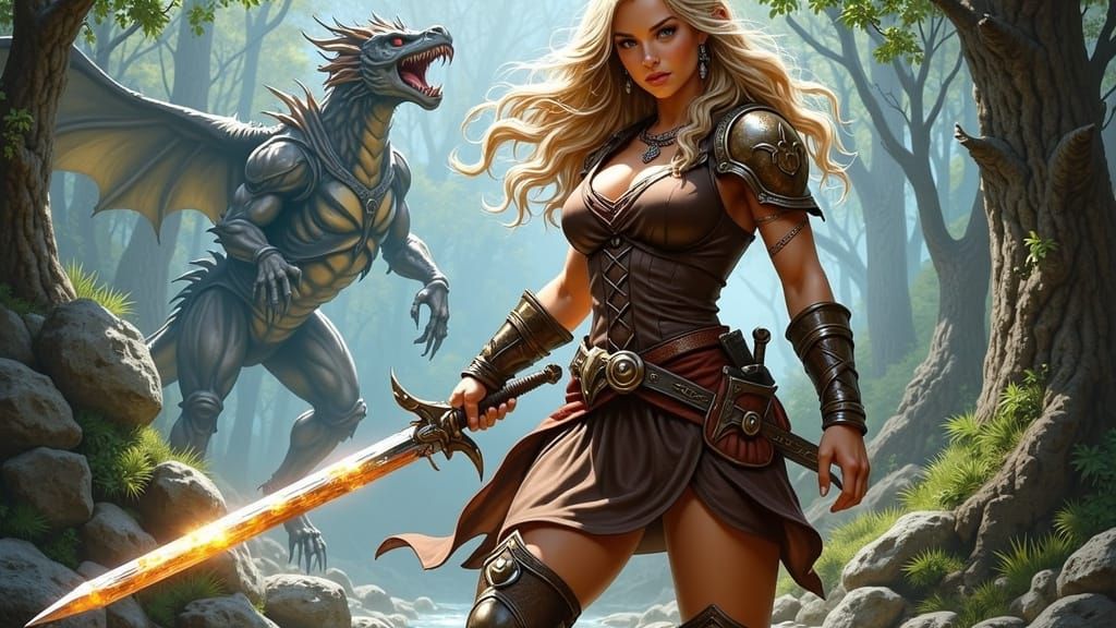 Mystical Ranger Battles Bone Dragon in Ancient Forest