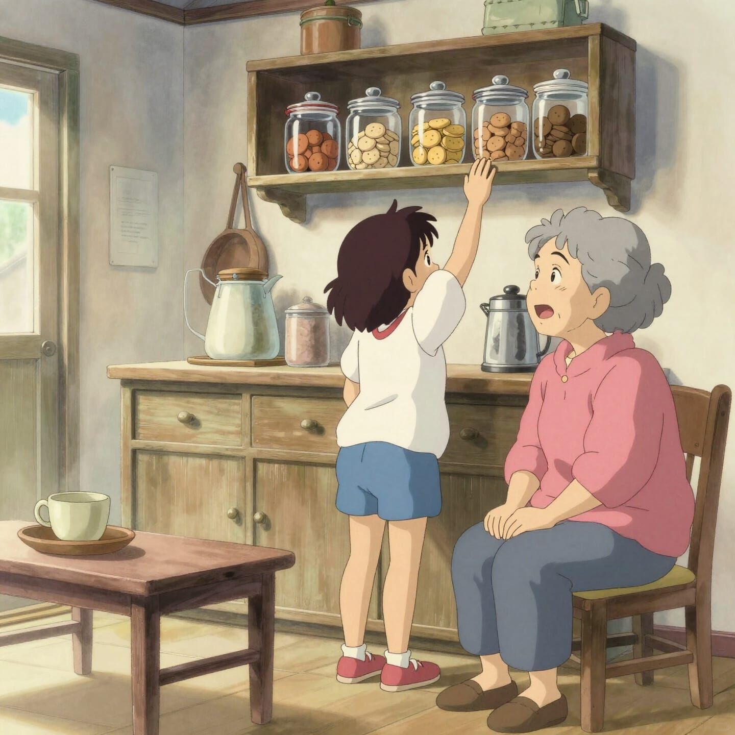 Girl Reaches for Cookies in Cozy Anime Scene