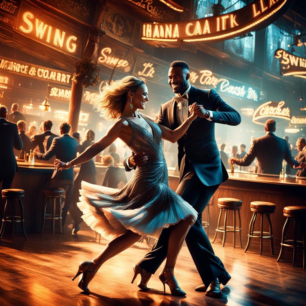 West Coast Swing Dance in a Bar, Digital Matte Painting