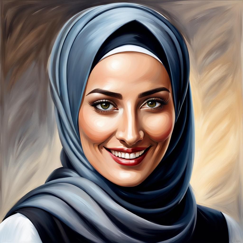 Elegant Hijabi Woman in Oil Painting
