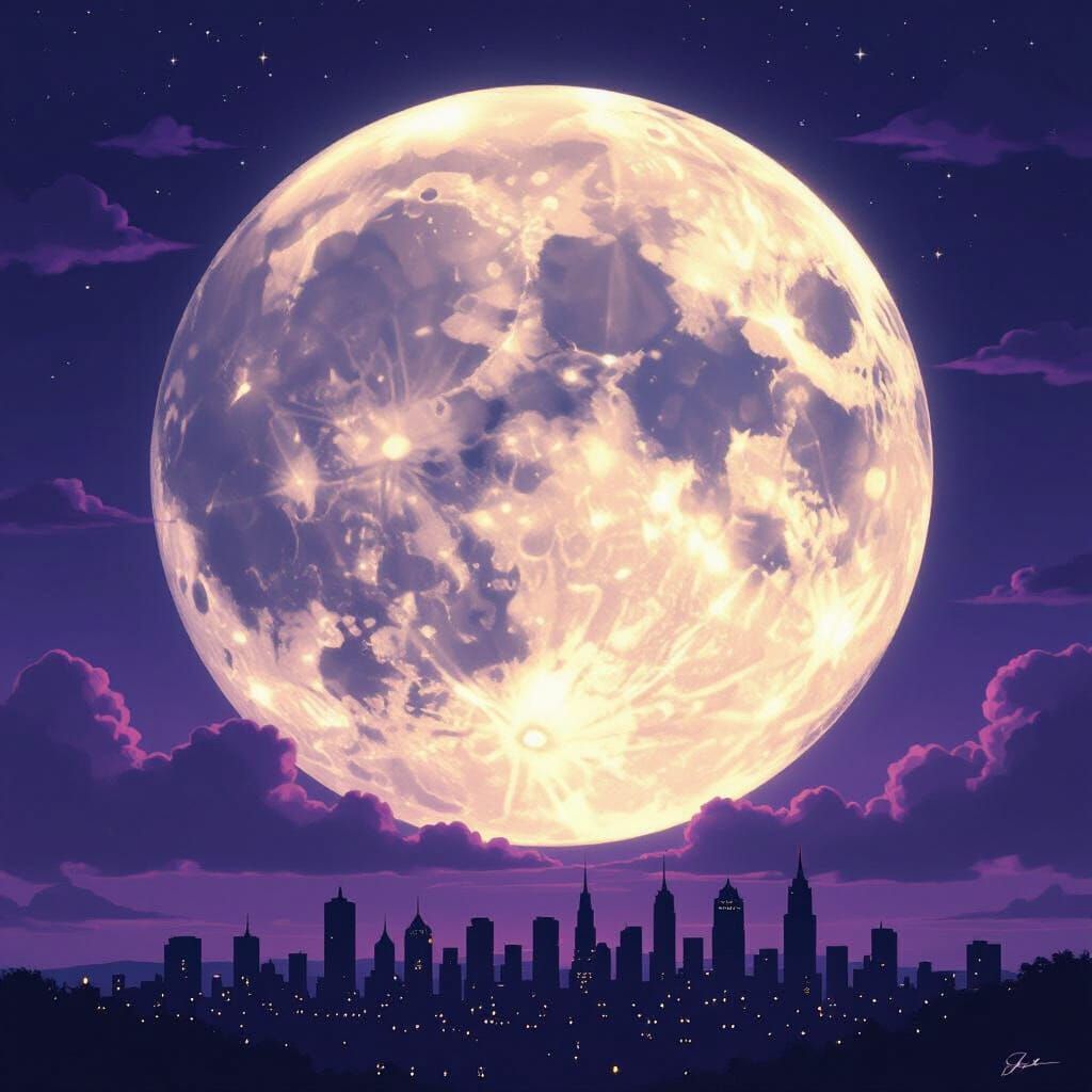 Shimmering Pearl Moon Over Sleeping City