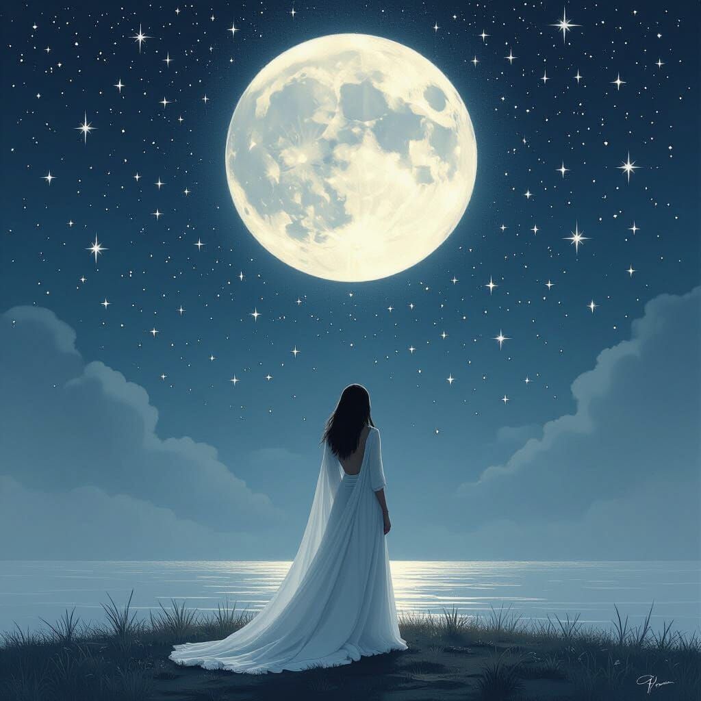 Moonlit Woman in Dreamy Ethereal Style
