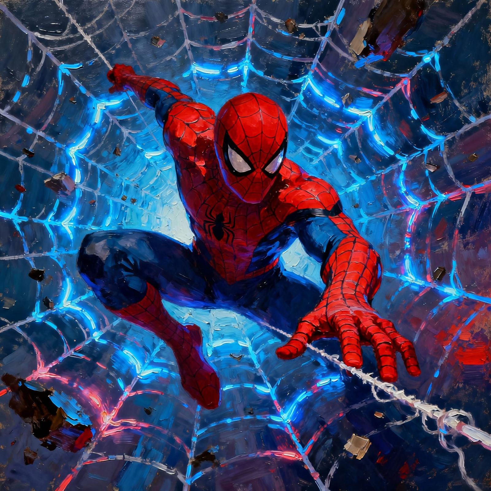 Spiderman's Epic Spider Web World in Oil Painting Style