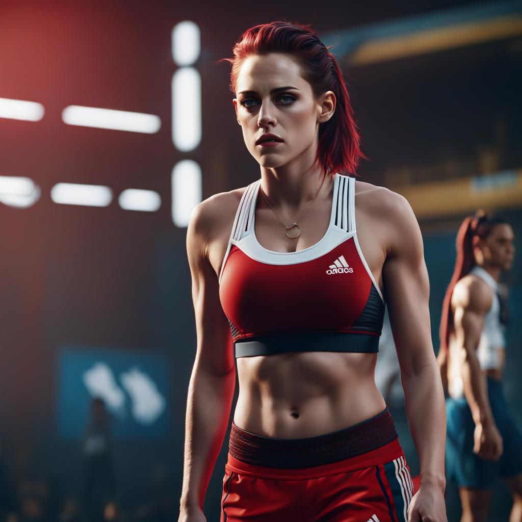 Kristen Stewart in Red Sports Bra: Digital Matte Painting