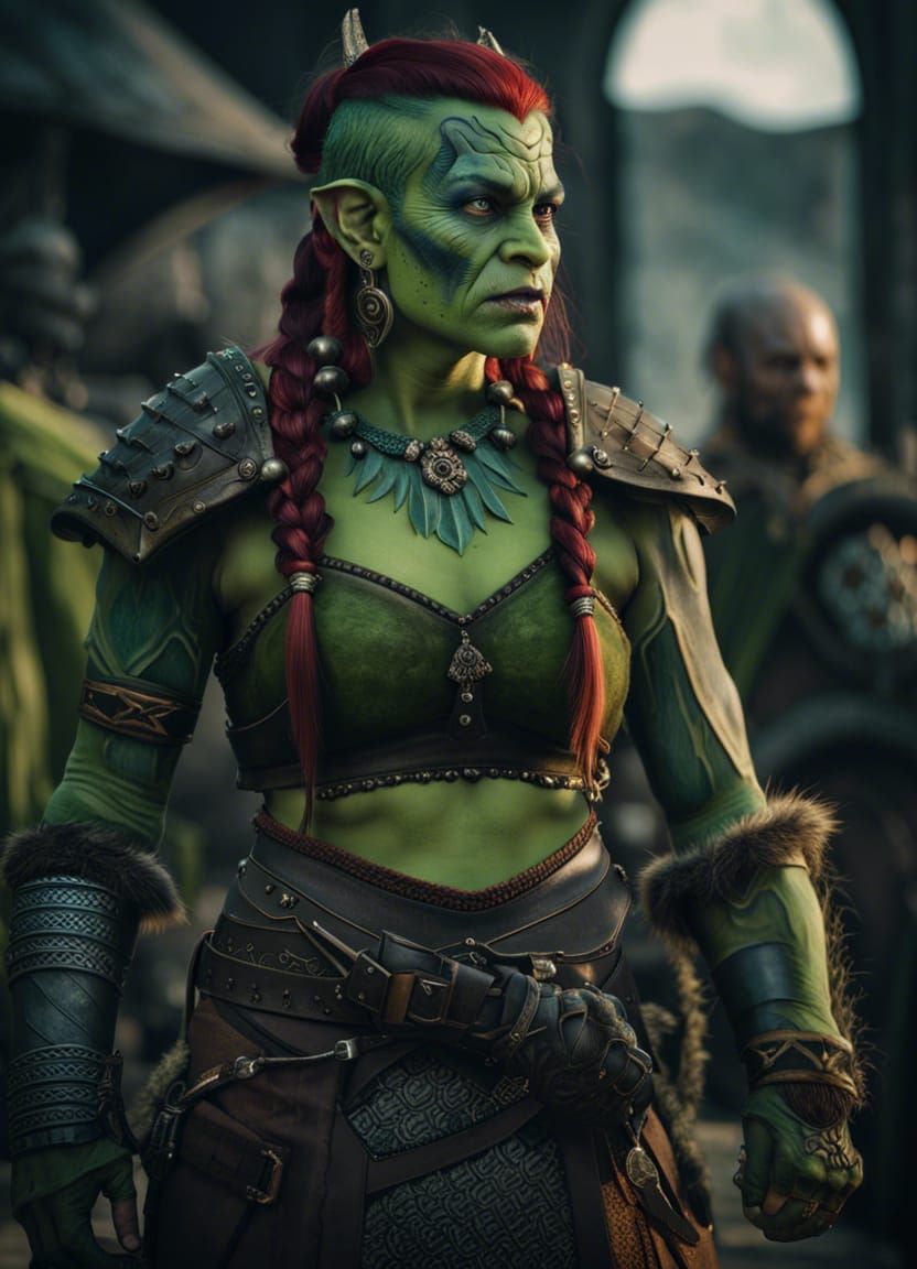 Merchant Orc Woman Portrait in Dark Fantasy Style