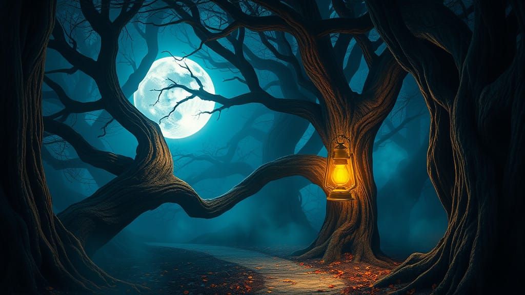 Moonlit Forest Gateway in Dreamlike Detail