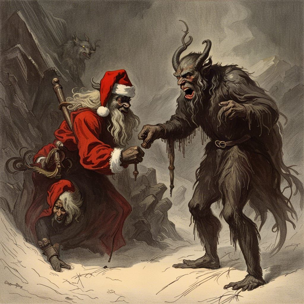 Krampus Punishes Santa Claus: Horror Art