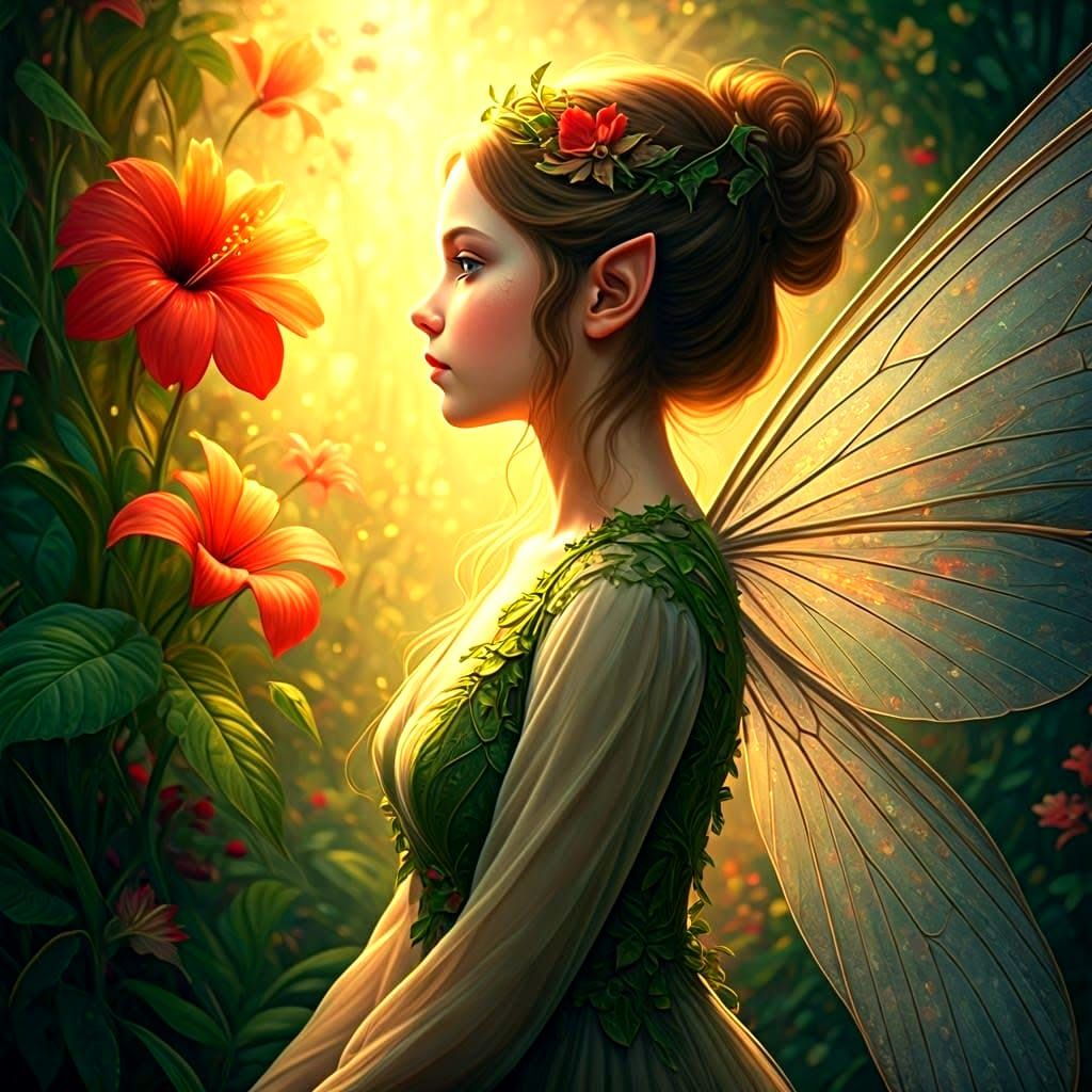Hyperrealistic Fairy Girl in a Lush Setting