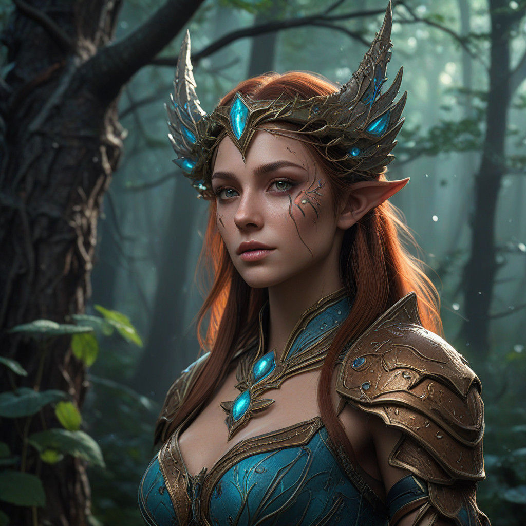 Fantasy Blood Elf Maiden Amidst Mystical Forest
