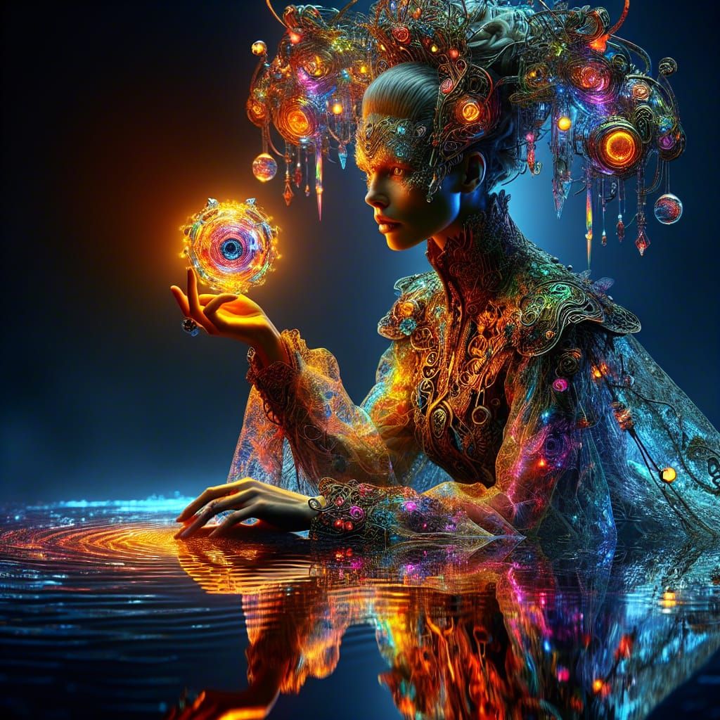 Cyberpunk Woman with Cybernetic Eyes in Surreal Scene