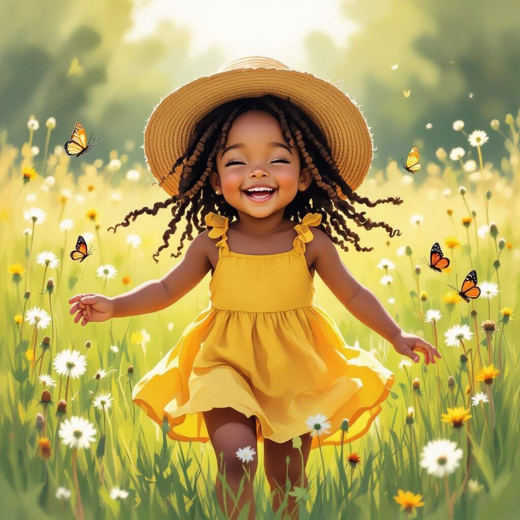 Girl in Meadow: Expressive Watercolor Illustration