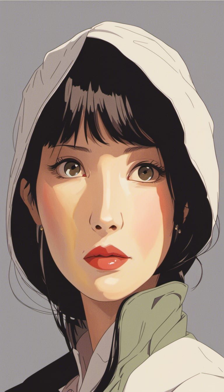a beautiful woman in Satoshi Kon style