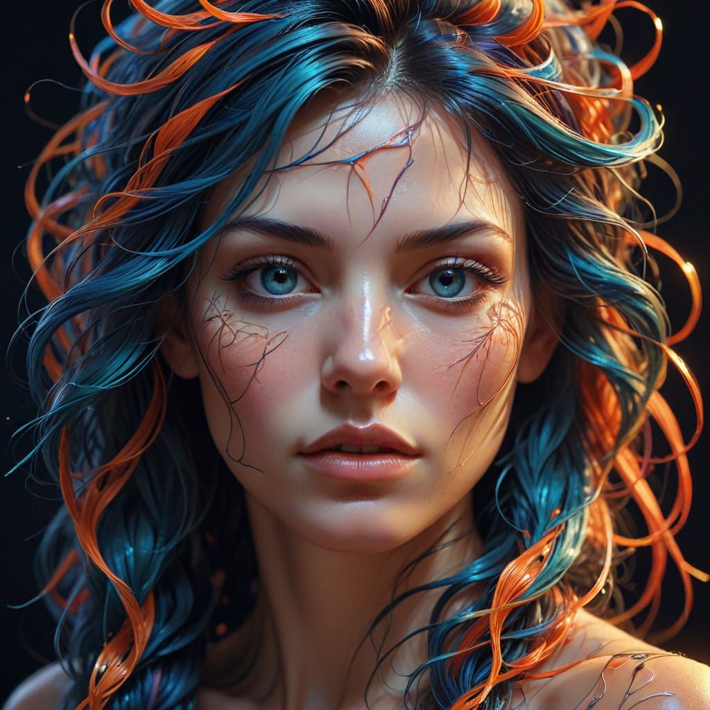 Surreal Perineurium Portrait with Glowing Fibers