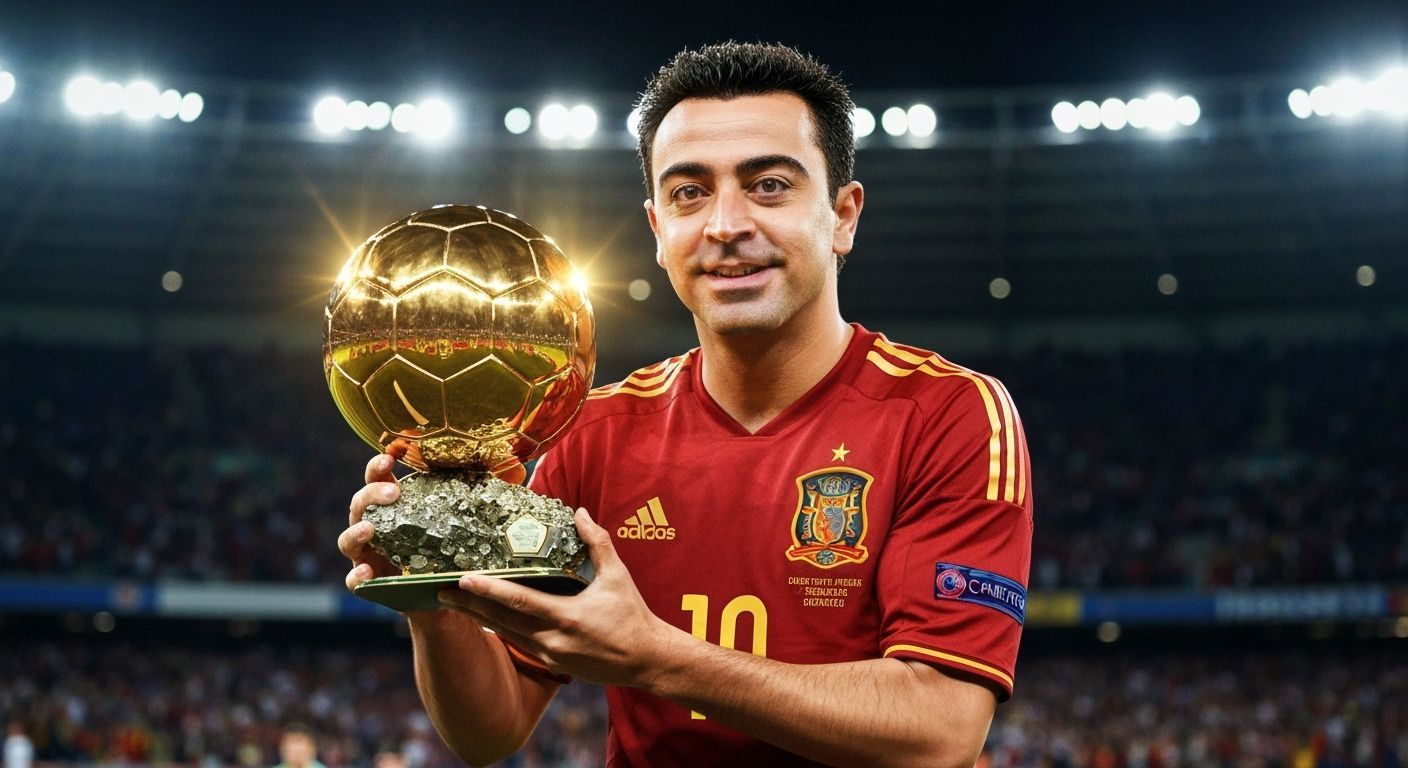 Xavi Hernandez Holds 2010 Ballon d'Or Trophy