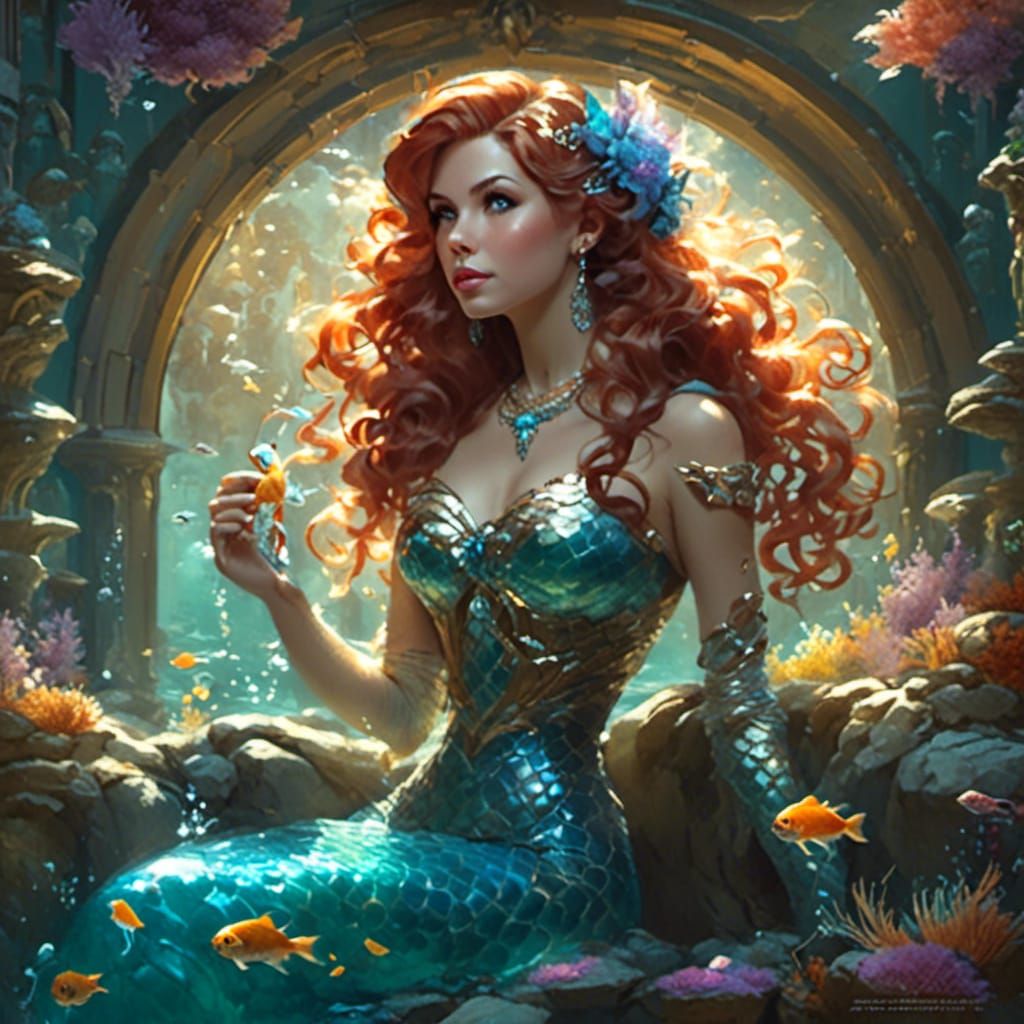 Pin-Up Mermaids in Aquarium: Detailed Concept Art