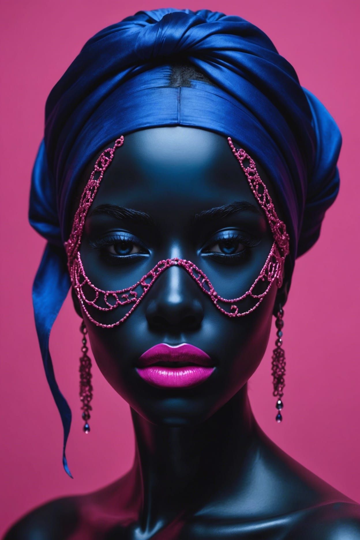 Porcelain Woman with Pink Tears and Blue Blindfold