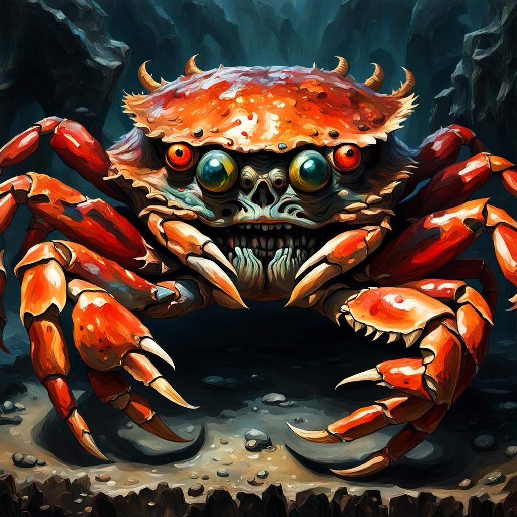 Cannibalistic Crab Face in Gothic Impressionist Style