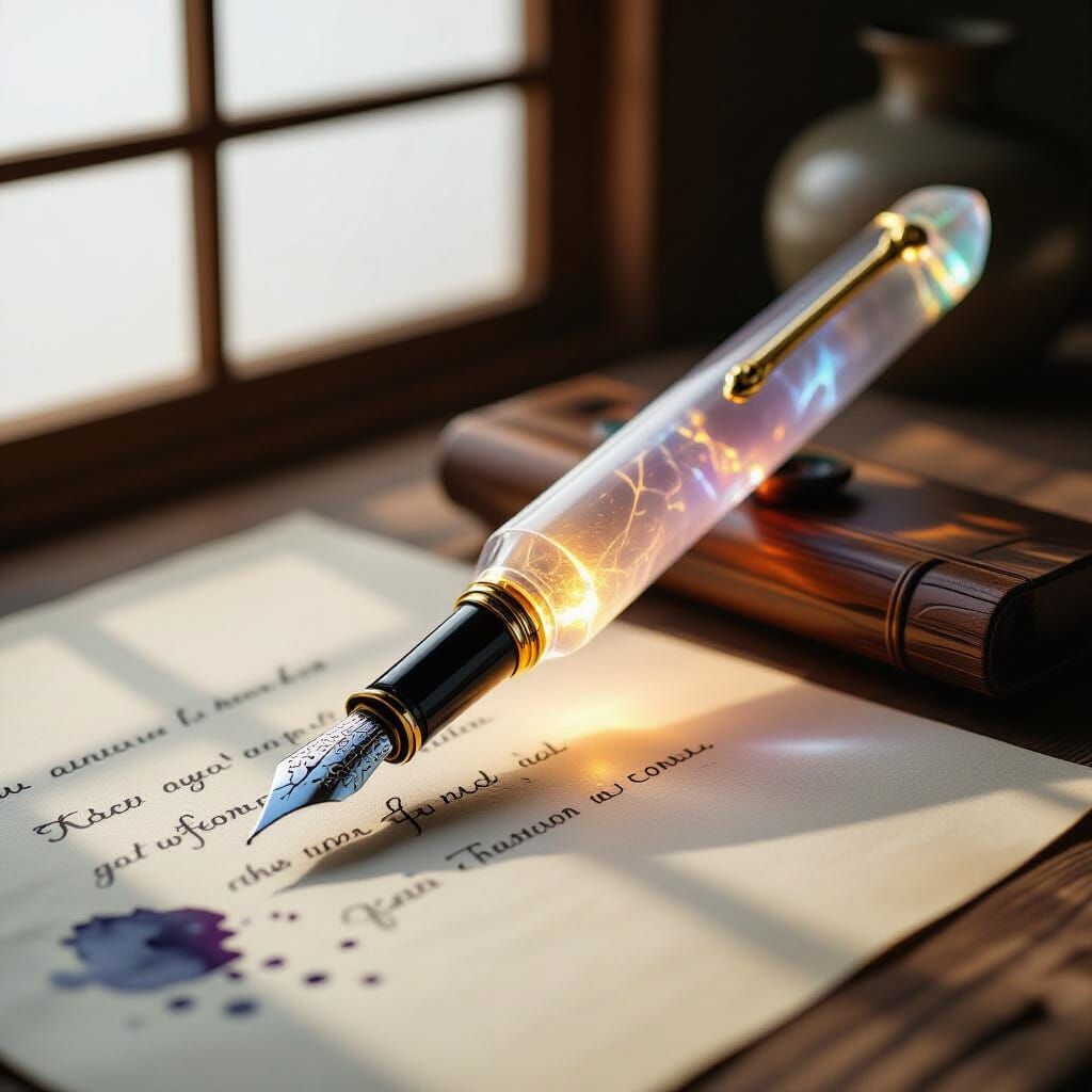 Mystical Glowing Lantern Quill Pen on Rice Paper