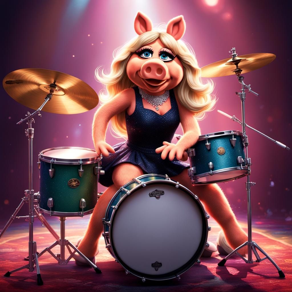 Miss Piggy Drummer in Digital Art Style