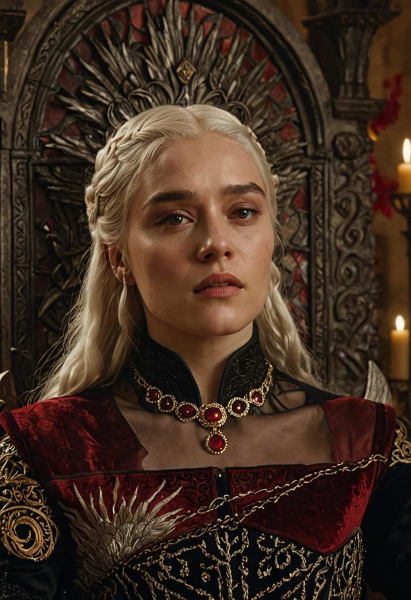 Young Queen in Luxurious Medieval Throne Room