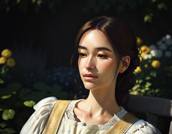 Impressionist Portrait of Woman in Garden